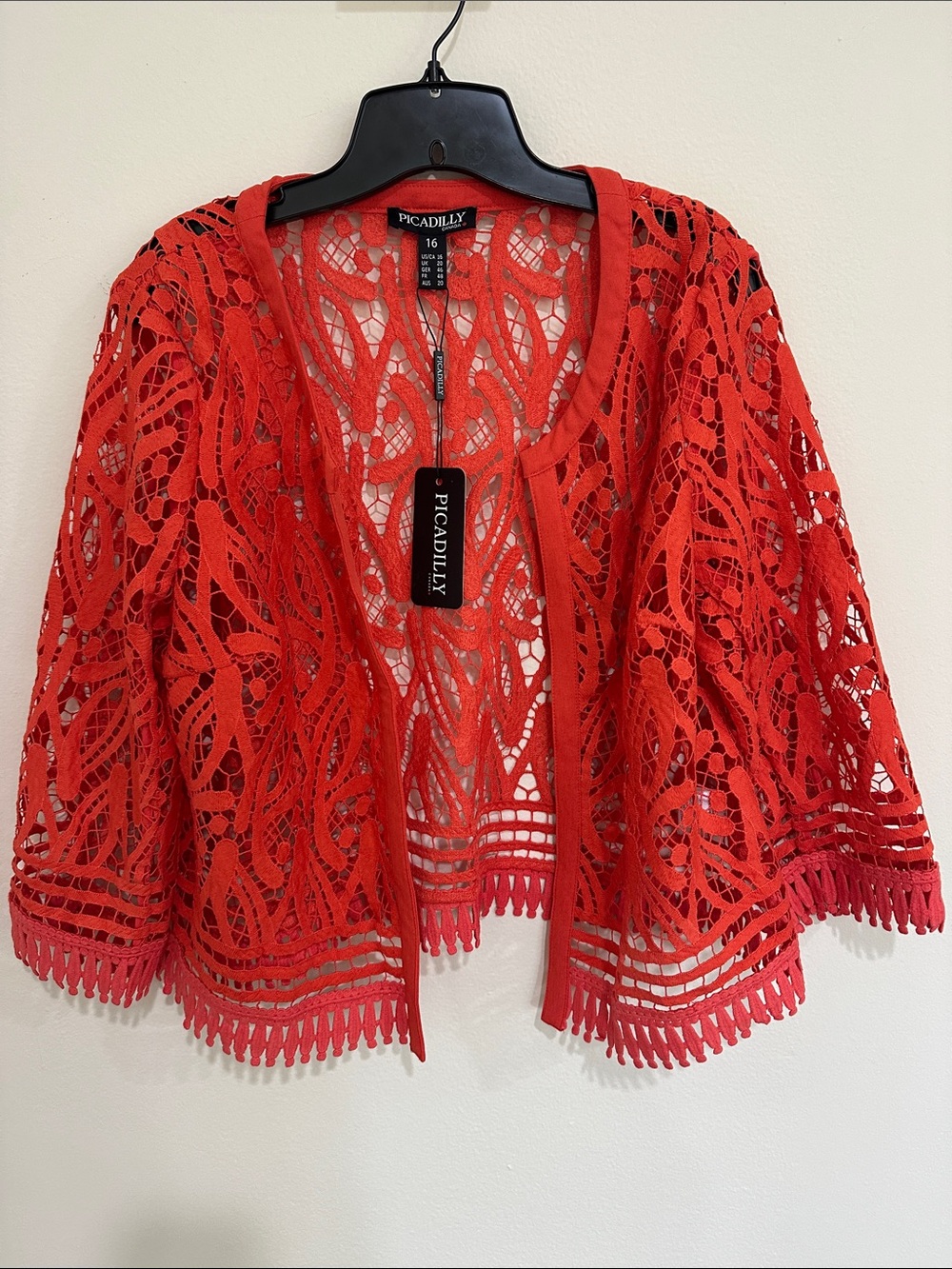 Orange Crochet Open-Front Shrug